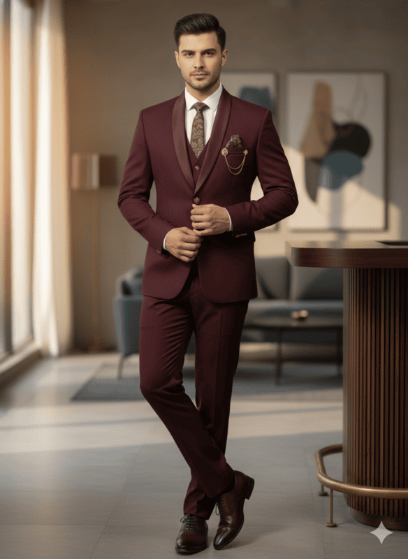 Men's Burgundy Designer SUIT D5L058 B.1936