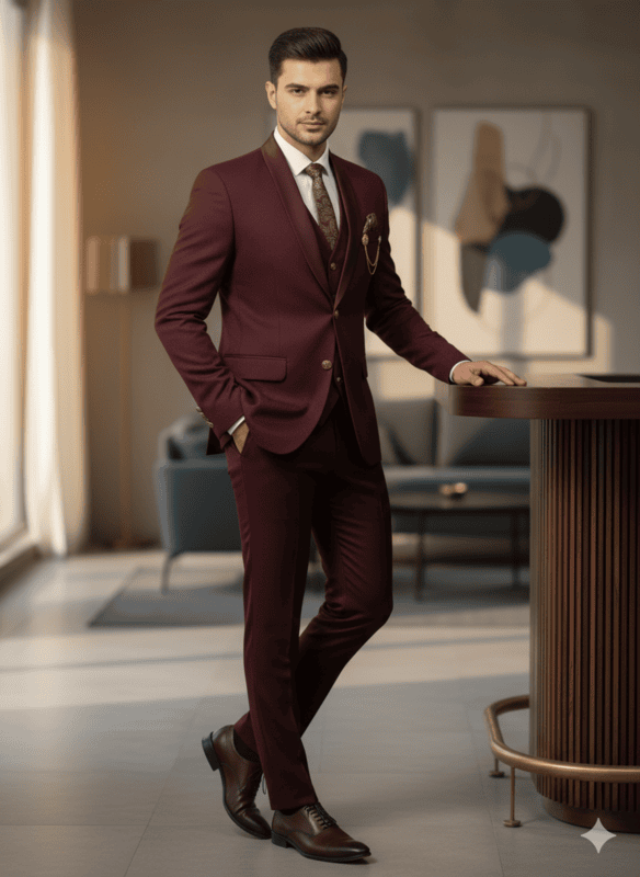 Men's Burgundy Designer SUIT D5L058 B.1936