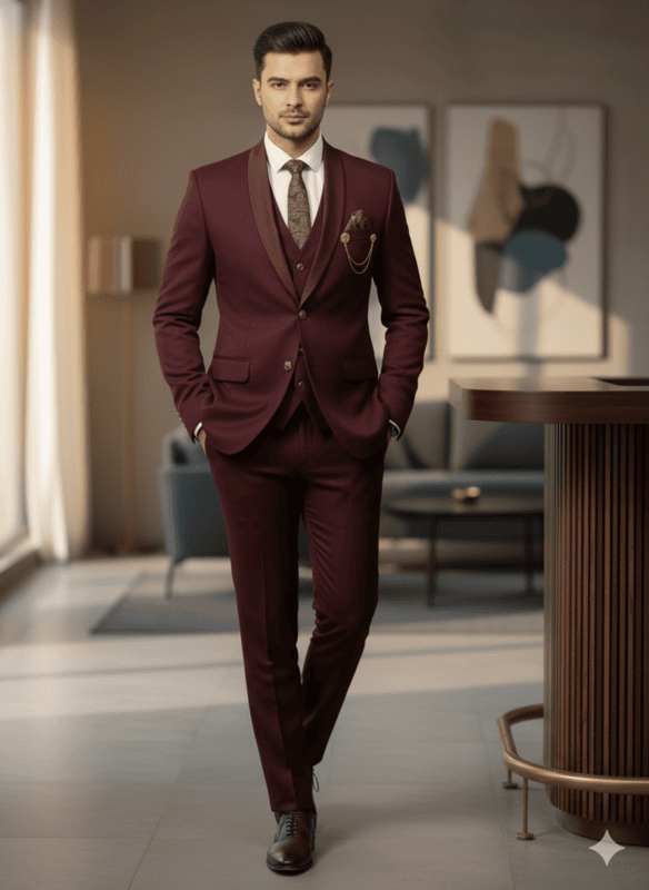 Men's Burgundy Designer SUIT D5L058 B.1936