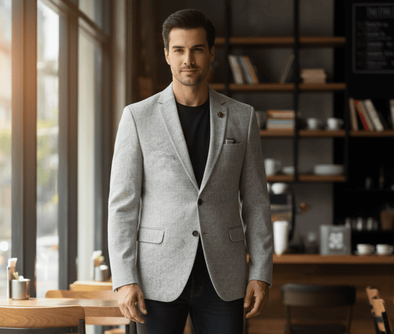 Premium Light Grey Textured Formal Blazer D.BL022 B.1860