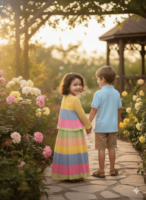 Girls' Multicolor Pleated Palazzo Set with Yellow Shrug (2-Piece Set) D.26.J510Y B.8935