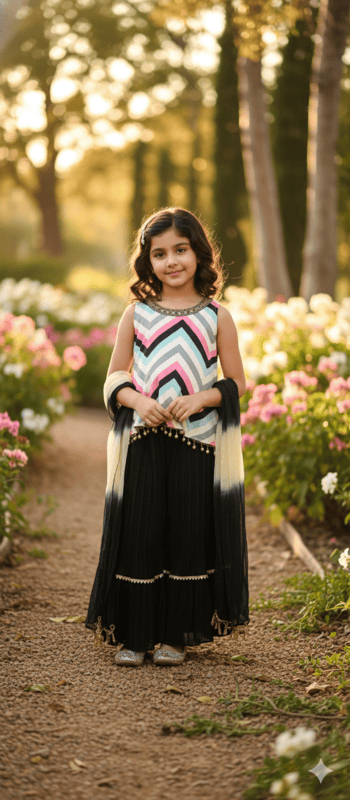 Trendy Zigzag Top with Black Sharara Palazzo Set D.11.843P B.8870