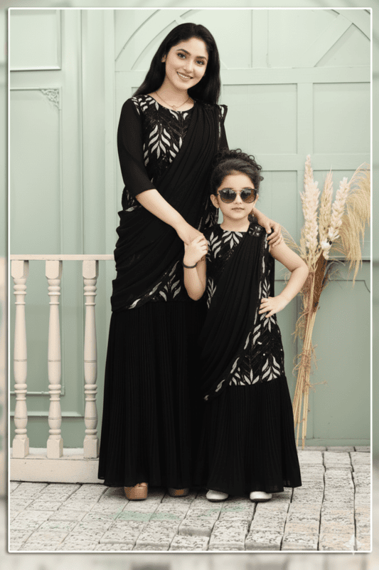 Premium Black Indo-Western Draped Gown Set D.1580K B.GINI BABY