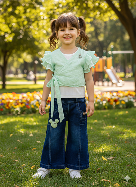 Baby Girl Mint Shrug & Denim Pant Stylish Set D.7463