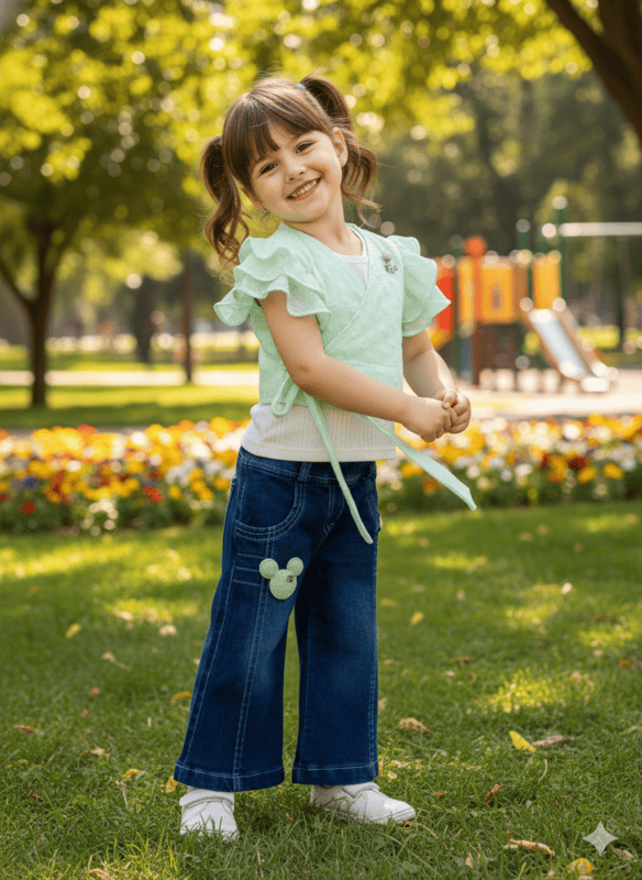 Baby Girl Mint Shrug & Denim Pant Stylish Set D.7463