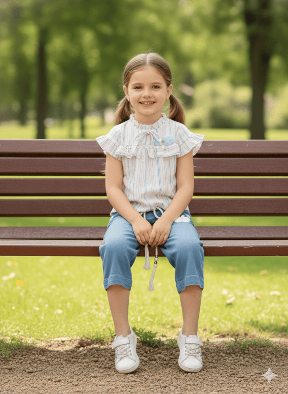 Cute Baby Girl Striped Top & Butterfly Patch Denim Pant Set D.7631