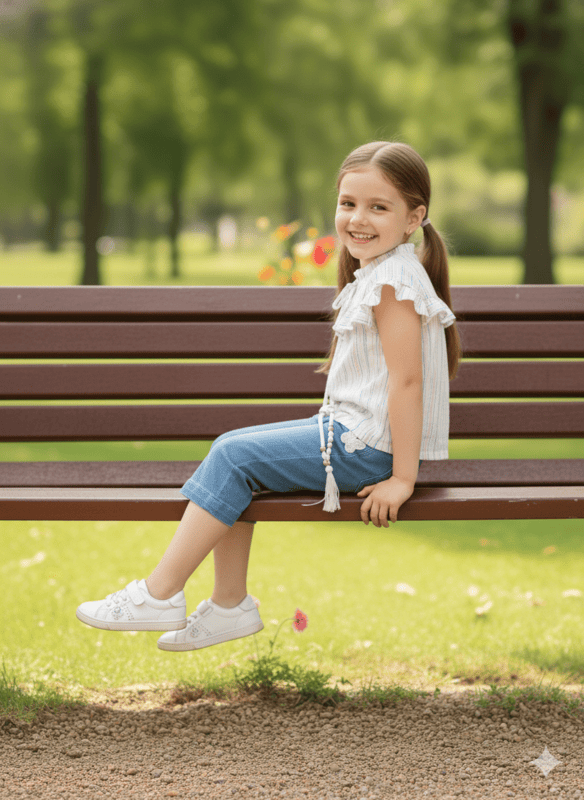 Cute Baby Girl Striped Top & Butterfly Patch Denim Pant Set D.7631