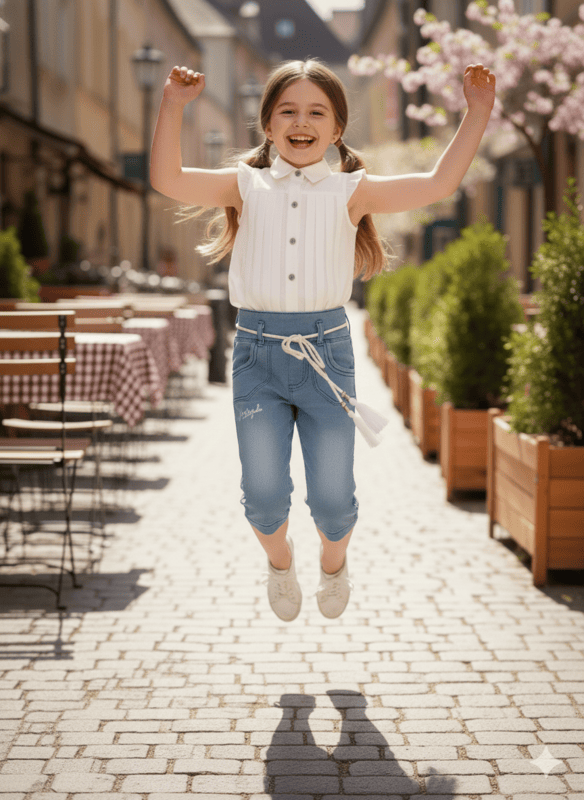 Elegant Baby Girl White Shirt & Stylish Denim Look Pant Set D.8877A