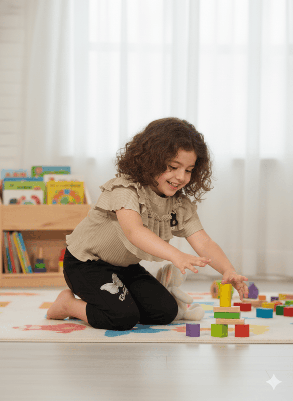Stylish Baby Girl Ruffle Top & Printed Black Pants Set D.8628