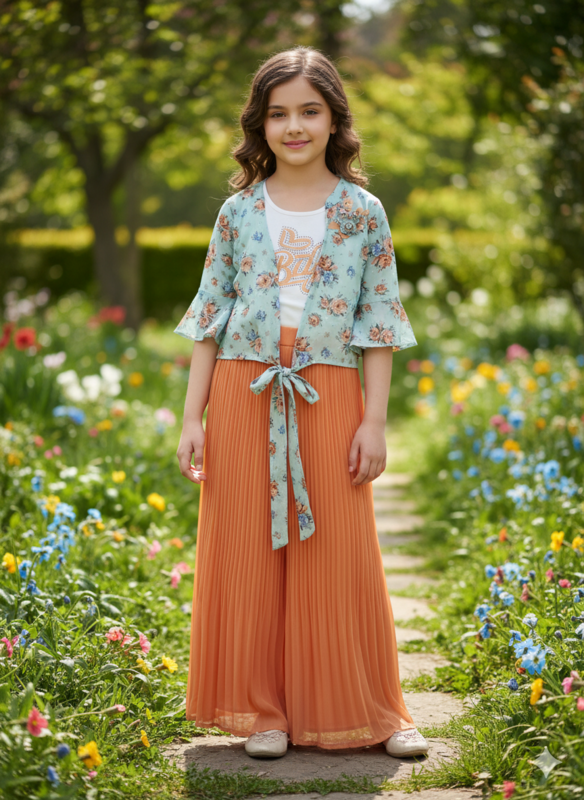 3-Piece Stylish Girls Co-Ord Set ā Floral Shrug D.1.3149 B.1716