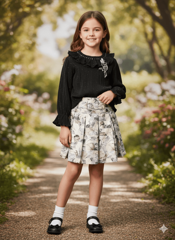 Elegant Partywear Girls' Top & Skirt Set  D.8.1113 B.3693