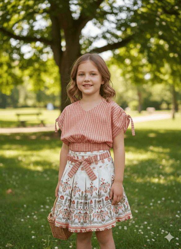 Ethnic Style Girls' Printed Top & Skirt Set D.11.1101 B.3709