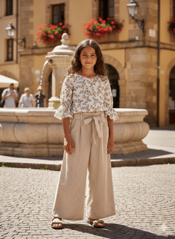 Floral Printed Top with Striped Palazzo Girls' Co-Ord Set D.4.2048 B.3668