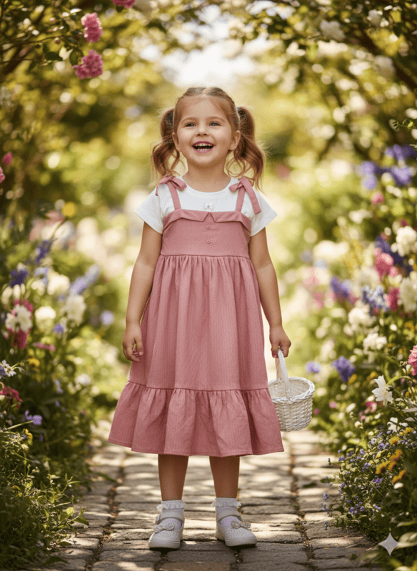 Dusty Rose Pinafore Style Frock with White Tee Combo D.15.1339A B.0973
