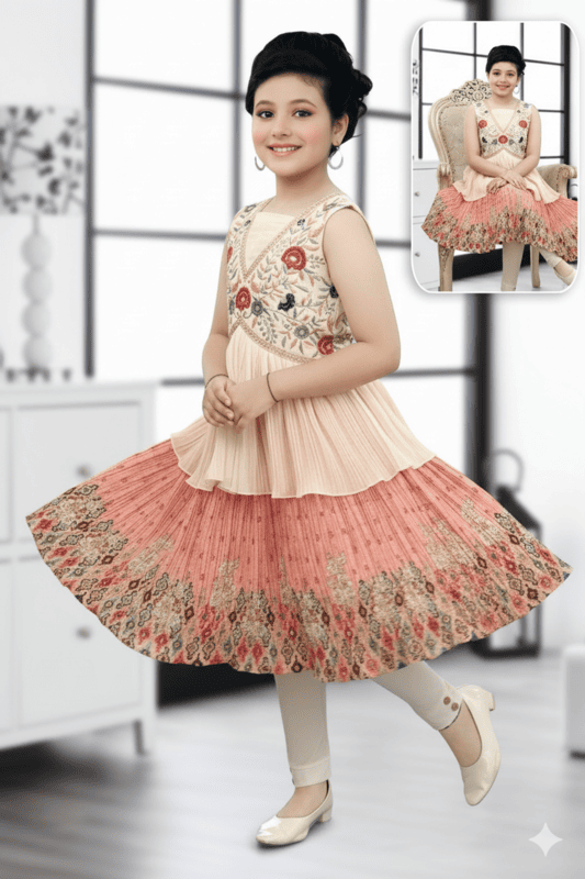 Girls Premium Embroidered Layered Party Wear Frock Dress D.LG10280WO B.GINI BABY