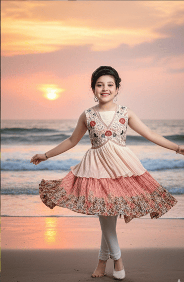 Girls Premium Embroidered Layered Party Wear Frock Dress D.LG10280WO B.GINI BABY