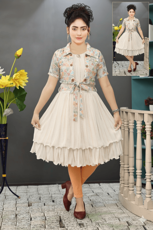 Elegant Layered Party Frock with Designer Shrug D.LG10230WO  B.GINI BABY