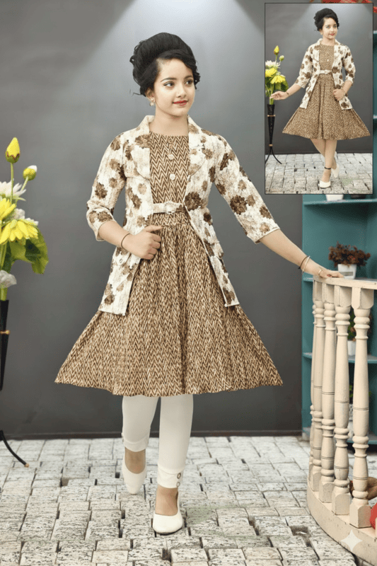 Stylish Printed Frock with Designer Coat D.BS284TG B.GINI BABY
