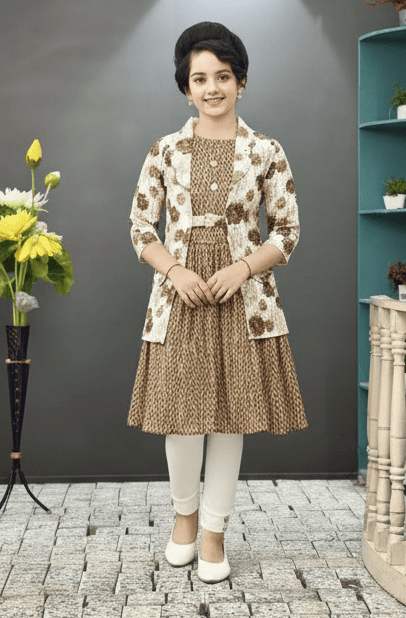 Stylish Printed Frock with Designer Coat D.BS284TG B.GINI BABY