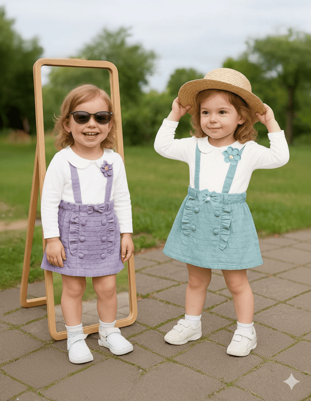 Magic World Kids Wear Suspender Frock Set with Hosiery Leggings  D.2405  B.MEGIC WORD