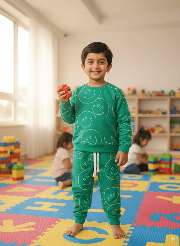 Kids "Smiley Print" Full Sleeves Sweatshirt and Jogger Pant D.7.2039 B.2091