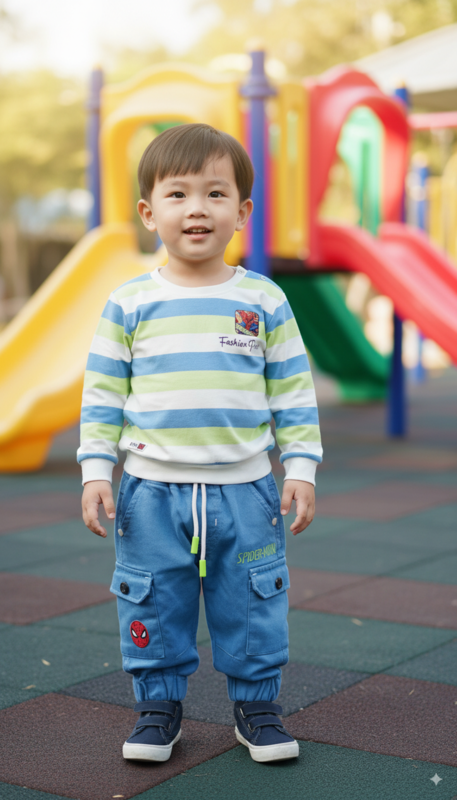 striped full-sleeve top and blue jogger-style pants  D.8.30036 B.2892