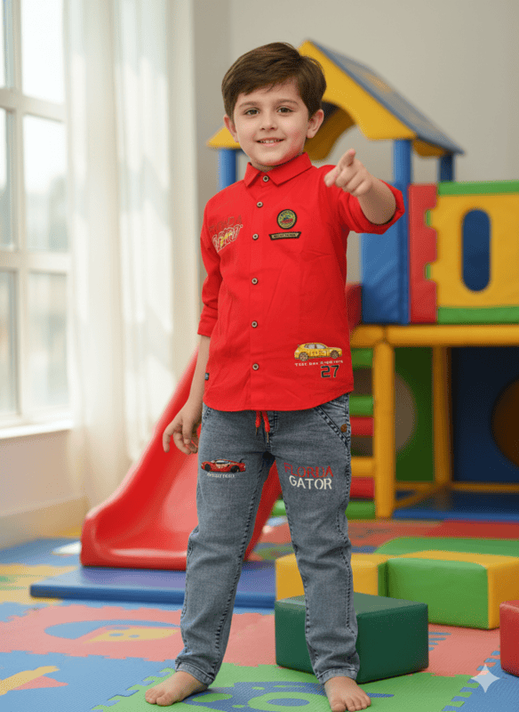 Boys’ Racing Style Shirt & Jeans Set D.3/6 B.3799