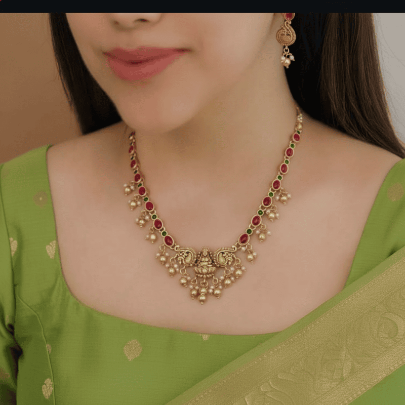 Lakshmi Temple peacock Ruby Necklace Set
