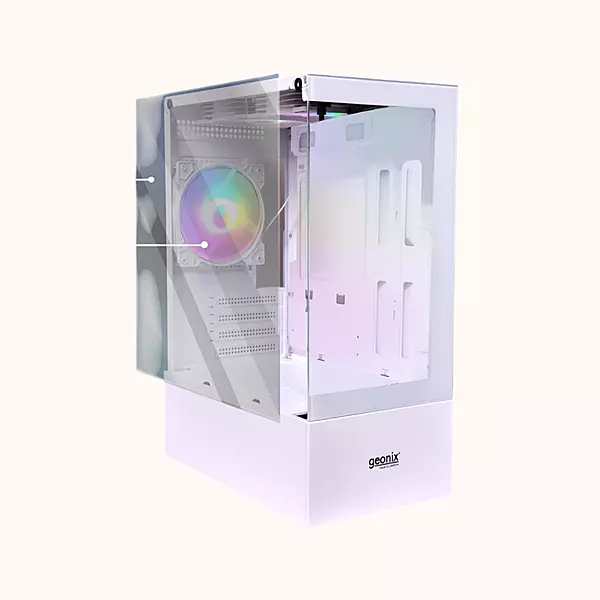 Geonix ATX Gaming Cabinet, Tempered Glass, 7 Expansion PCI Sockets, White-X30