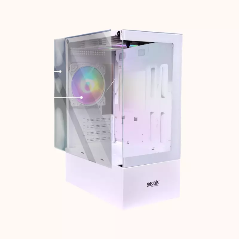 Geonix ATX Gaming Cabinet, Tempered Glass, 7 Expansion PCI Sockets, White-X30