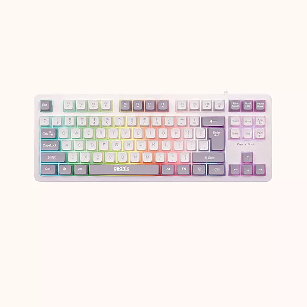 Geonix Vintage Retro Chiclet Keyboard, 87 Keys, PVC Cable, Durable, Compact & Slim Design, White Grey, KB4