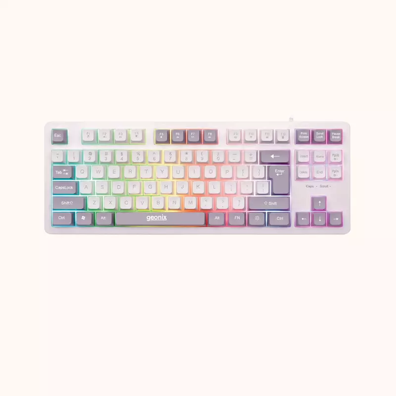Geonix Vintage Retro Chiclet Keyboard, 87 Keys, PVC Cable, Durable, Compact & Slim Design, White Grey, KB4