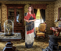 Ghicha Silk Ikkat Saree Handloom-Tussar Black Red with BP