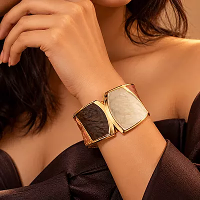 Cavira Tricolour Marbled Gold-Tone Cuff Bracelet