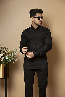 Glittering Black Printed Shirts