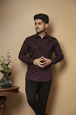 Glittering Maroon Printed Shirts