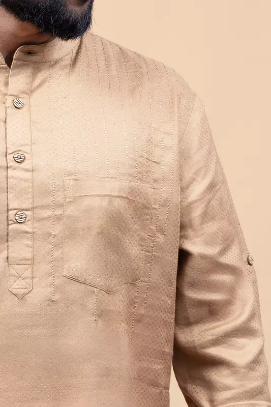 Men's Embroidered Short Kurta - Mustard
