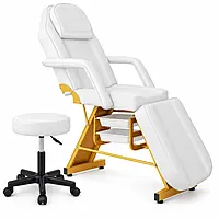 Manual Derma & Facial Chair with Stool – White & Gold