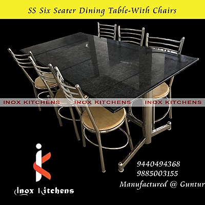 Dining Table with Granite and Chairs Six Seater