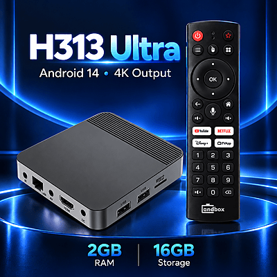 H313 Ultra 2GB/16GB Android 14 TV Box with Numeric and Voice Remote H313 Ultra 2GB/16GB Android 14 TV Box with Numeric and Voice Remote