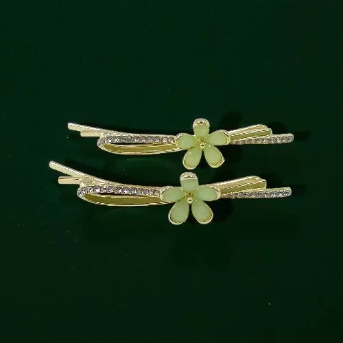 Elegant Golden Green Floral Hair Clips for Women