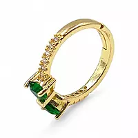 Gold-Plated Adjustable Butterfly Bow Ring - Green Zircon