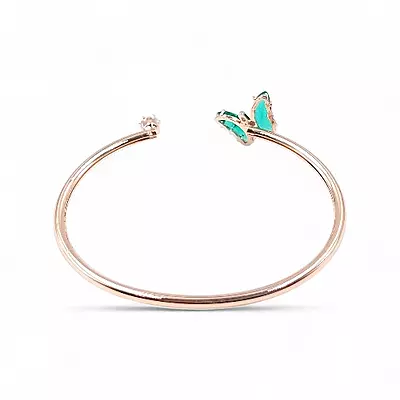 Rose Gold Butterfly Bangle & Ring Set - Green Stone