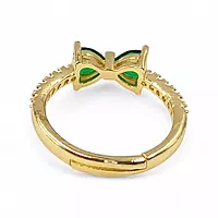 Gold-Plated Adjustable Butterfly Bow Ring - Green Zircon