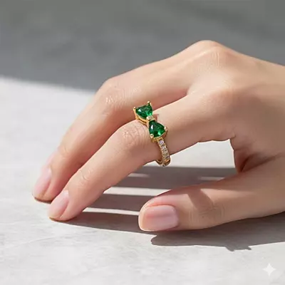 Gold-Plated Adjustable Butterfly Bow Ring - Green Zircon