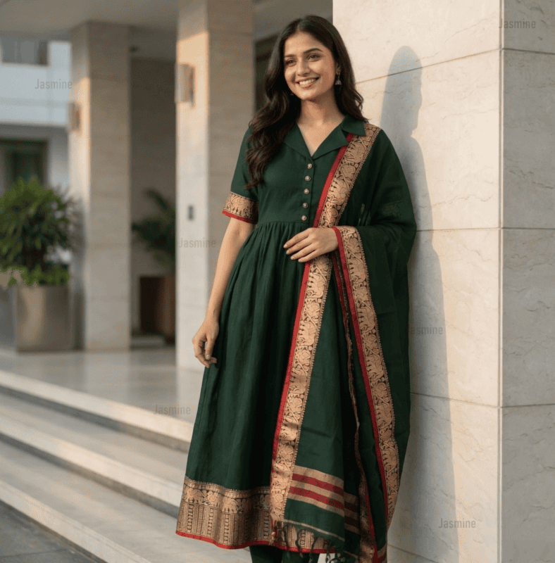 Kokila - కోకిలా ( Narayanpet Dress material in Green Colour )