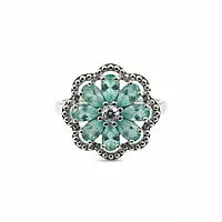 Stunning Flower Cluster Ring with Green Gemstones