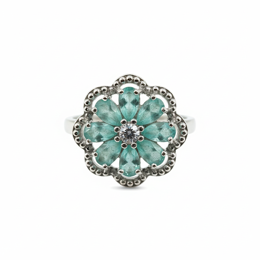 Stunning Flower Cluster Ring with Green Gemstones