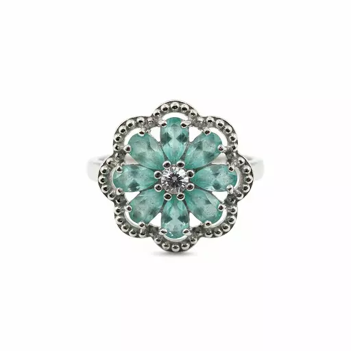Stunning Flower Cluster Ring with Green Gemstones