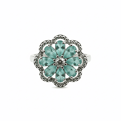 Elegant Floral Ring with Teal Gemstones